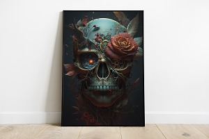 Gothic Skull with Roses Poster