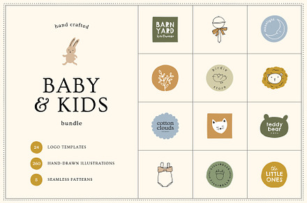 BABY & KIDS Logos Doodles Patterns, a Branding & Logo Template by Crocus Paperi