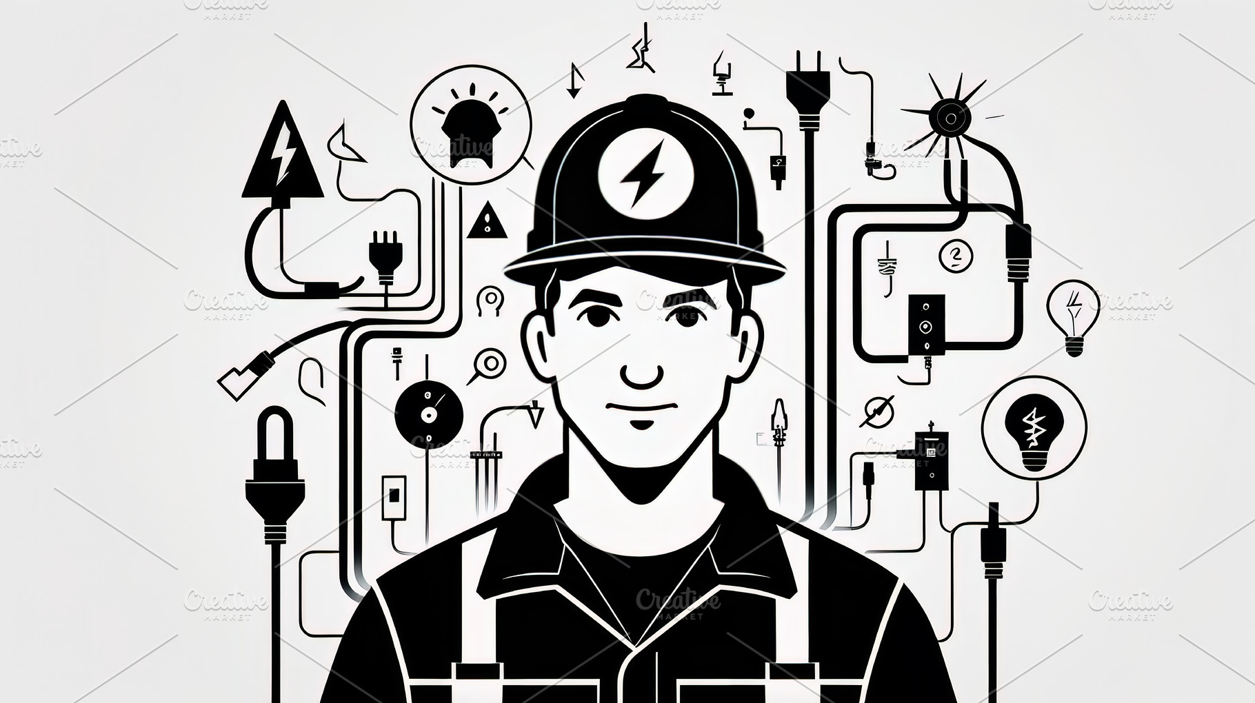 Illustration of an electrician with, a Business Photo by Perpis