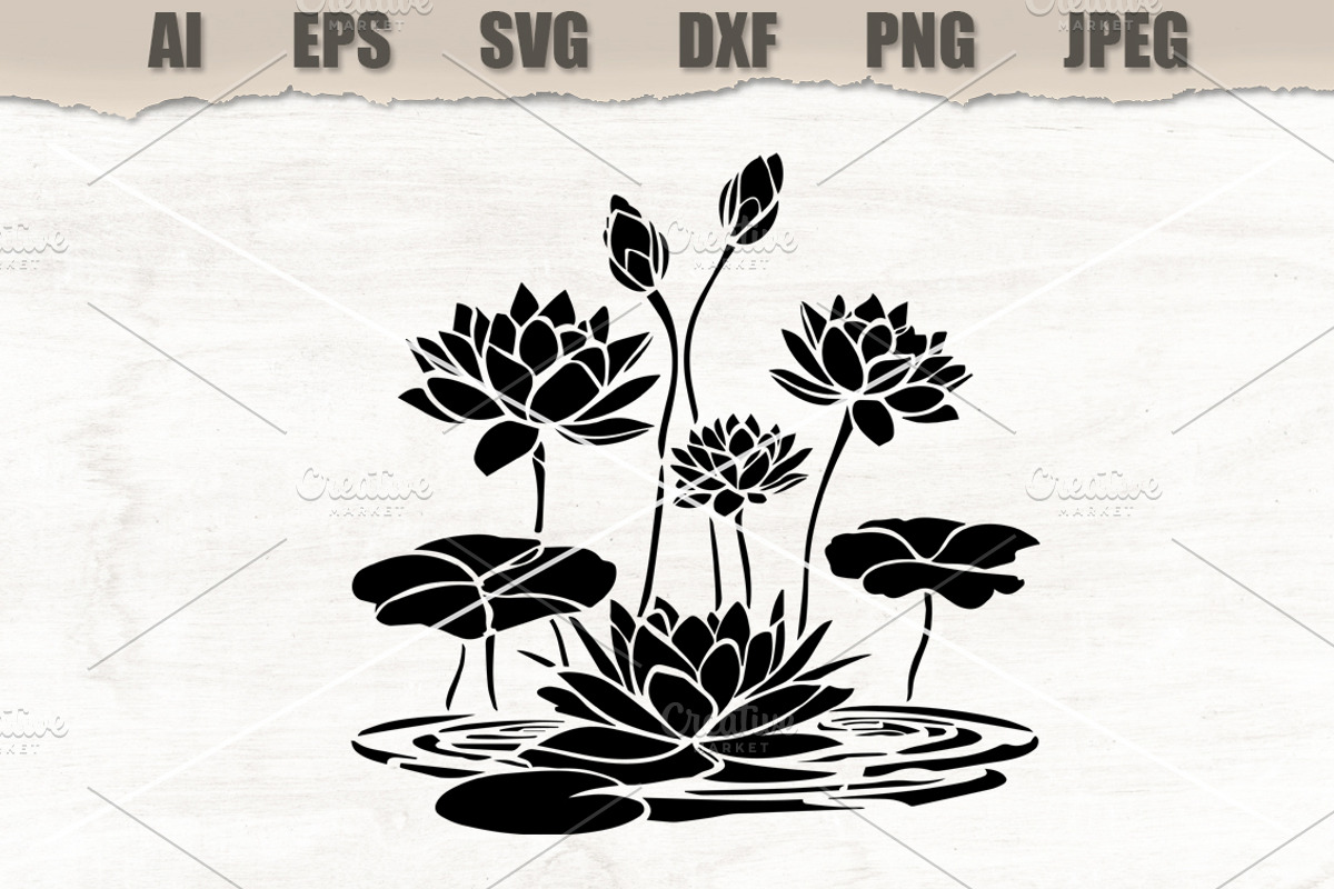 Stencil Lotus Pond Floral, a Decorative Illustration by MARYCRAFTIRIA (Photo 1 of 3)