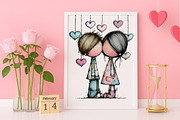 Whimsical Valentine Lovers Clipart, an Illustration by Canvas Craft (Thumbnail 4 of 6)