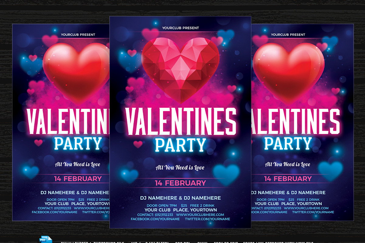 Valentines Day Flyer Cards BG Bundle, a Poster Template by DesignWorkz (Photo 2 of 12)