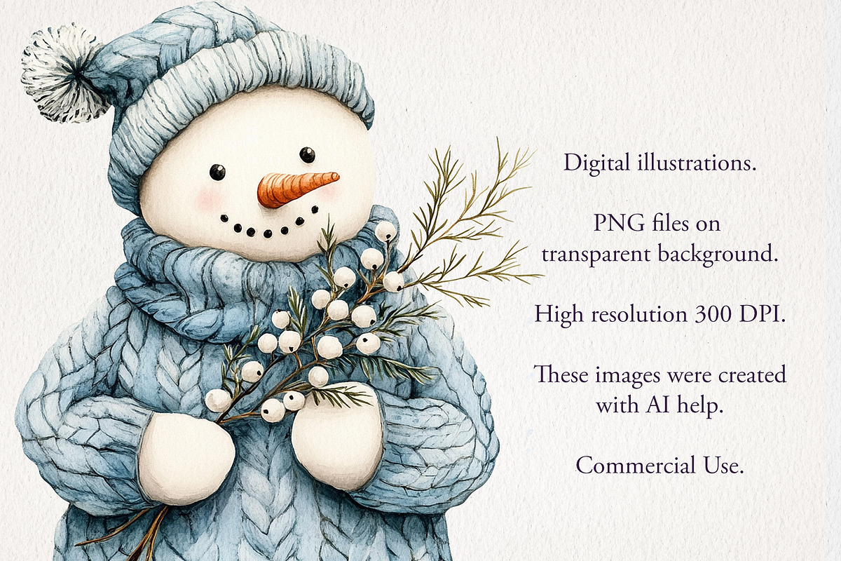 Blue Snowman Clipart 40 PNG, a Seasonal Illustration by EleSArtDesign (Photo 3 of 4)