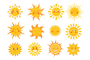 Yellow Sun Characters. Smile Sun