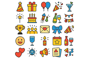 Party and Celebration Icons, an Object Graphic by nikagraphic