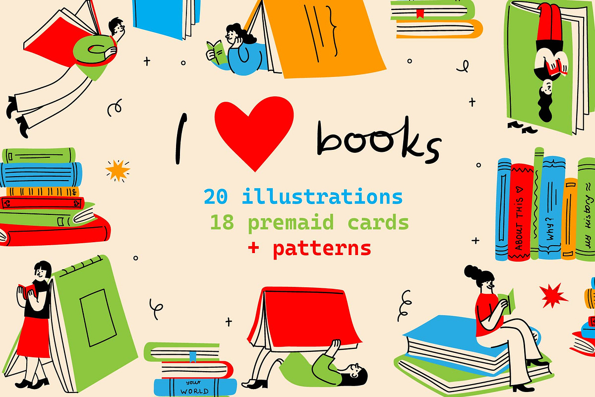 Love Books bundle, an Object Illustration by Virinaflora (Photo 1 of 8)