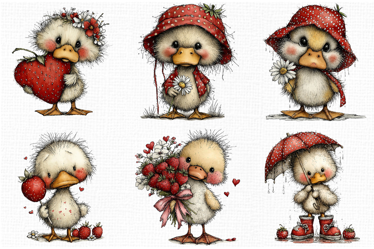 Whimsical Strawberry Duck Clipart, an Animal Illustration by Libby Wishes (Photo 3 of 5)