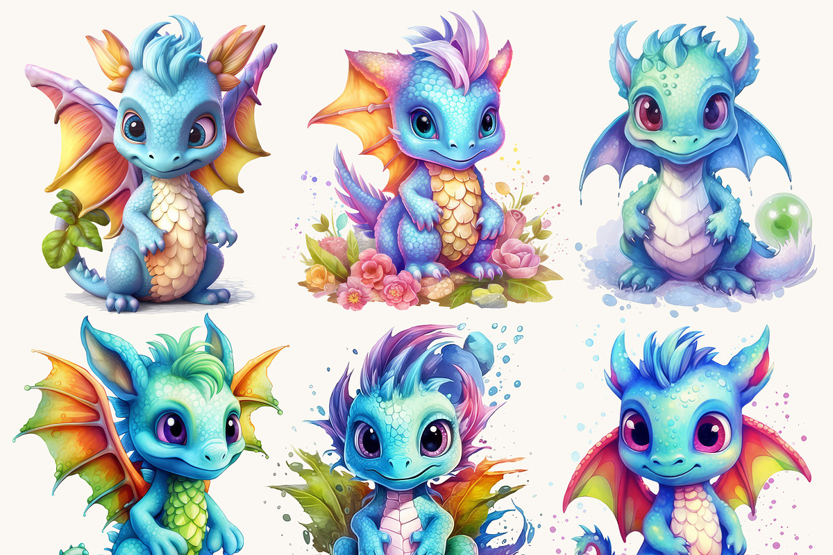 Colorful Baby Dragon Clipart Png, an Animal Illustration by BusyDaydesign (Photo 3 of 9)