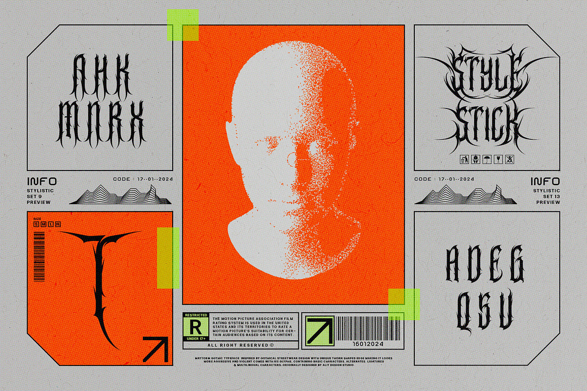 Maytorm Modern Metal Typeface, a Blackletter Font by alit design (Photo 18 of 20)