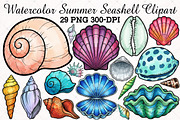 Watercolor Summer Seashell Clipart, an Illustration by RobertsArt (Thumbnail 1 of 4)