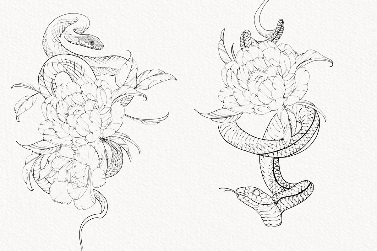 Procreate Snake stamps with flowers., a Brush Add-On by AnnaPolitmerskaja (Photo 3 of 8)