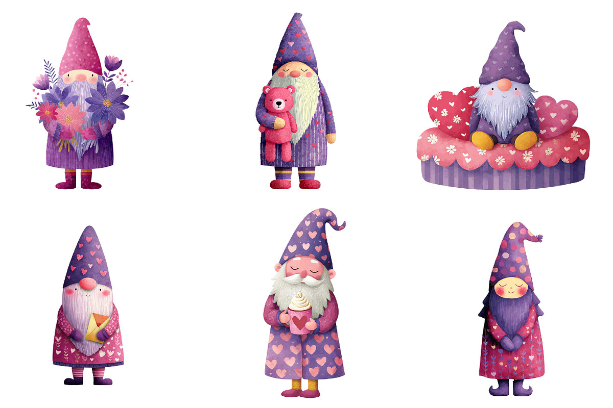 watercolor valentine cute gnome clip, an Illustration by CreationArt (Photo 5 of 5)