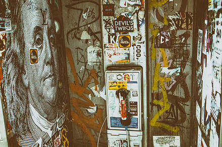 Phone Booth Graffiti, NYC, an Industrial Photo by Tom Eversley