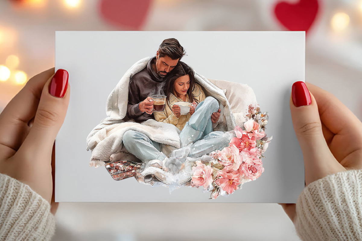 Watercolor Valentine Couple Clipart, an Illustration by Canvas Craft (Photo 5 of 6)