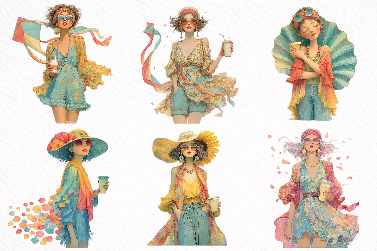 Whimsical Summer Girl Clipart, an Illustration by DreamArtGraphic (Photo 2 of 8)