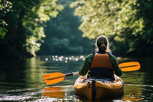 Kayaking and hiking connect nature, a Photo by Pavel_design
