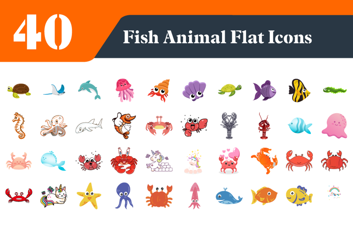 Sea Animal Flat Icons Bundle, an Emoji Icon by EllaMaiyaali (Photo 3 of 3)