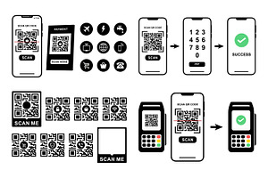 Qr Code Scanning and Mobile Payment, a Technology Illustration by Saba Vector