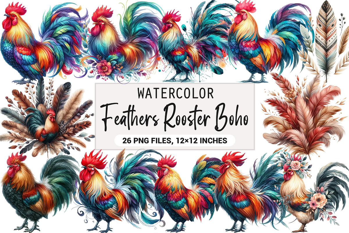 Colored Feathers Rooster Boho, an Illustration by DreamArtGraphic (Photo 1 of 7)