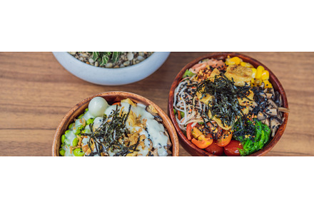 Raw Organic Poke Bowl with Rice and, a Food & Drink Photo by Elizaveta Galitskaya