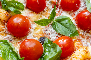 Vegetarian pizza traditional italian food tomatoes, a Food & Drink Photo by Photo Drive Studio