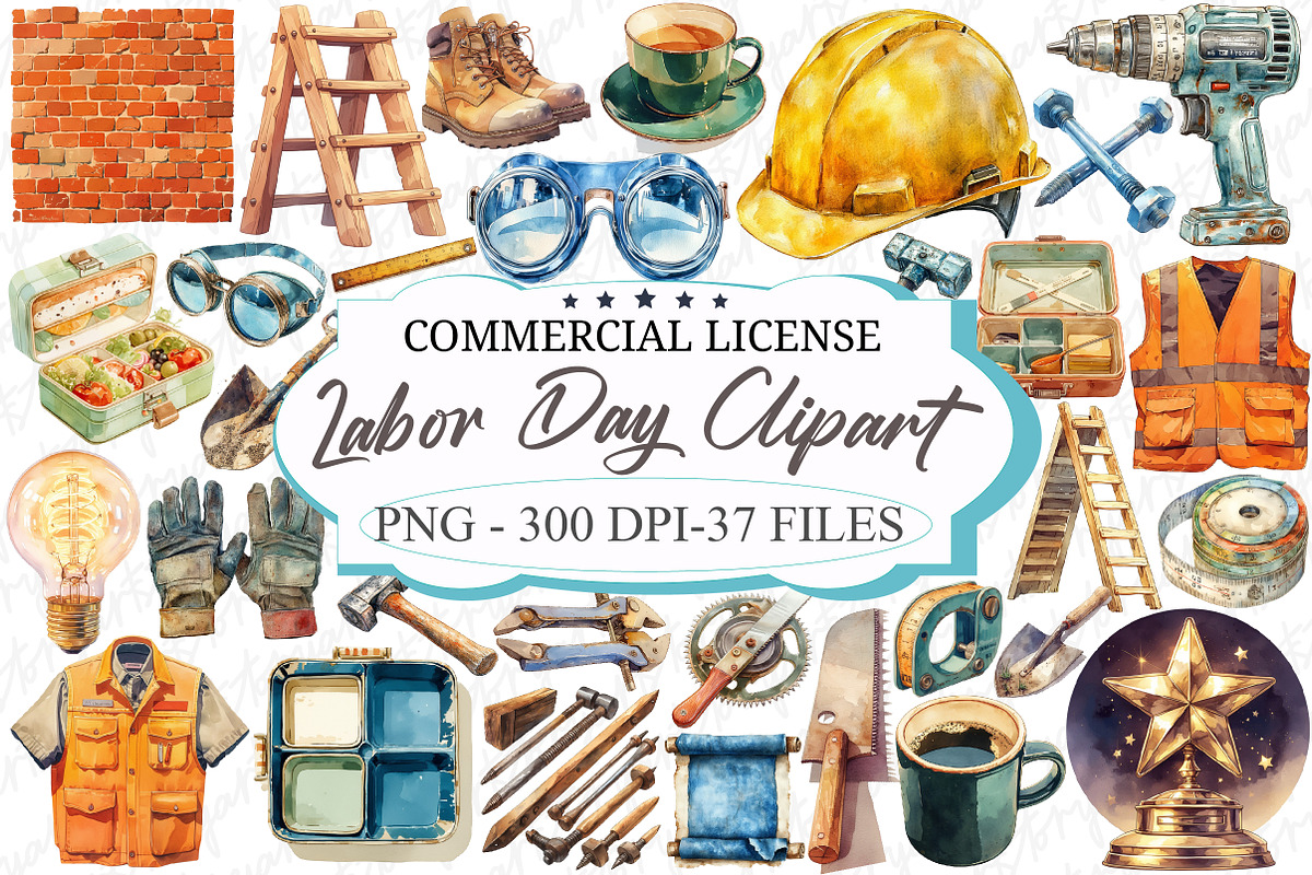 Labor Day Watercolor Clipart, an Illustration by designcity5 (Photo 1 of 5)