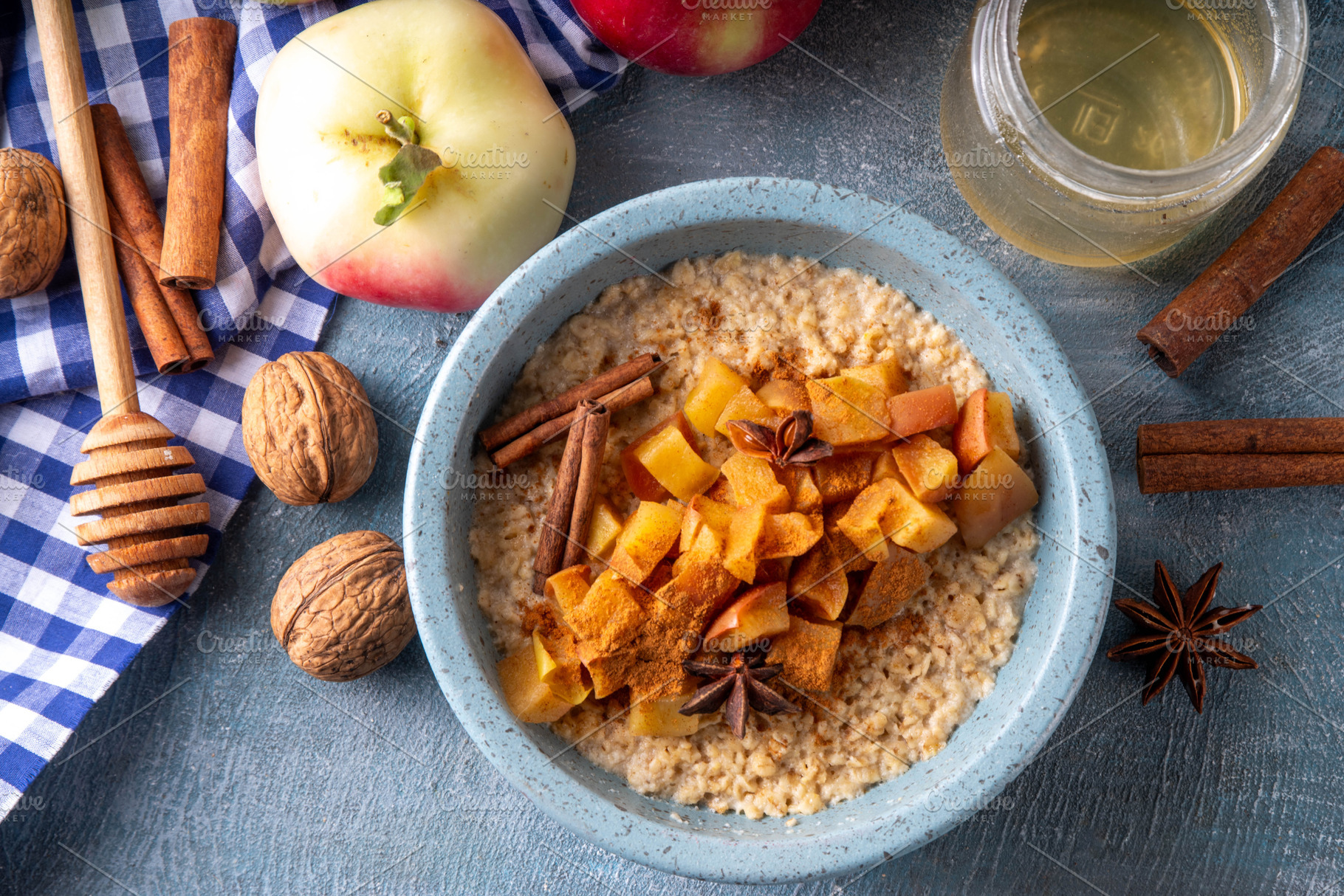 Autumn tasty breakfast Oatmeal Porridge with Apple and Cinnamon, a Food & Drink Photo by Rimma