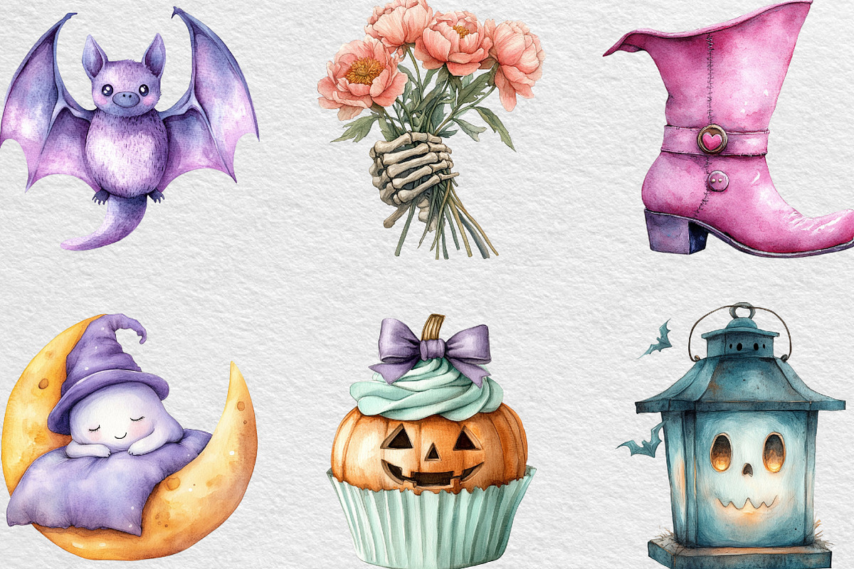 Pastel Halloween Clipart Watercolor, an Illustration by Black Bird Studio (Photo 3 of 6)