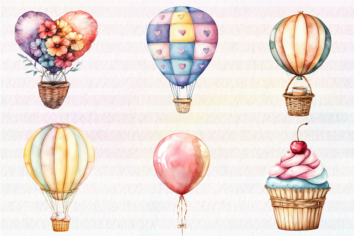 Pastel Hot Air Balloons Clipart, an Illustration by CreationArt (Photo 3 of 5)