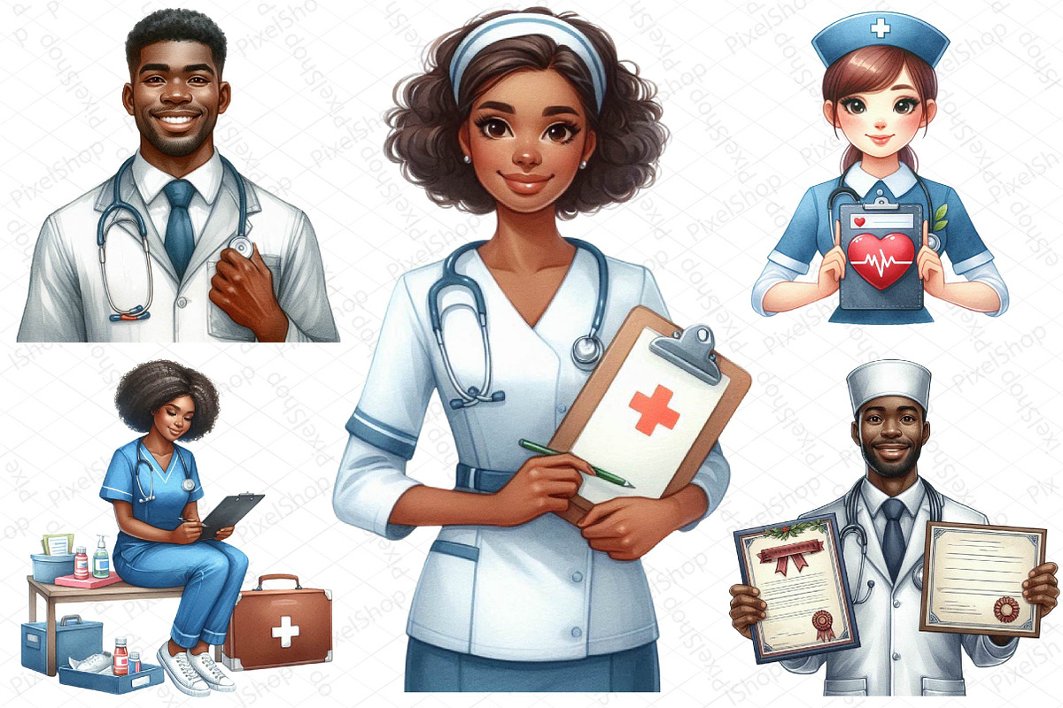 African Nurse Woman Clipart, an Illustration by DreamPrint404 (Photo 3 of 3)