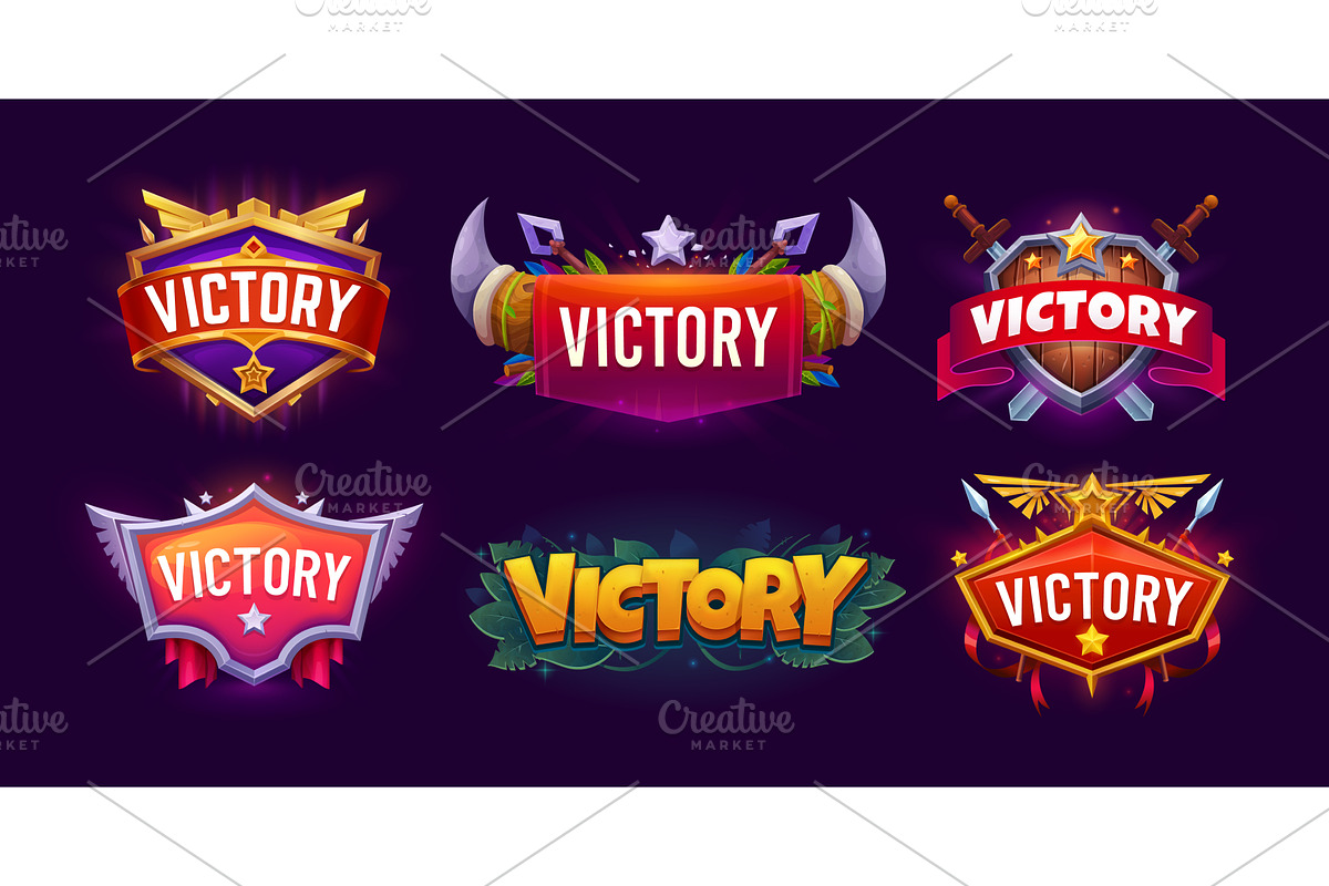 Game victory award badge icons, a Technology Illustration by Vector Tradition
