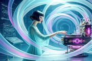 Futuristic Neon Retro DJ, a Person Illustration by StockVerse Creative (Thumbnail 4 of 4)