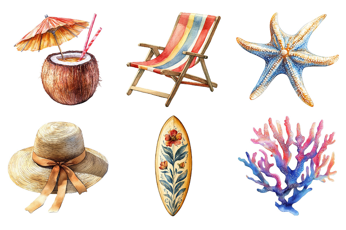 Coastal Summer Clipart PNG, an Illustration by SinaCreation (Photo 3 of 5)