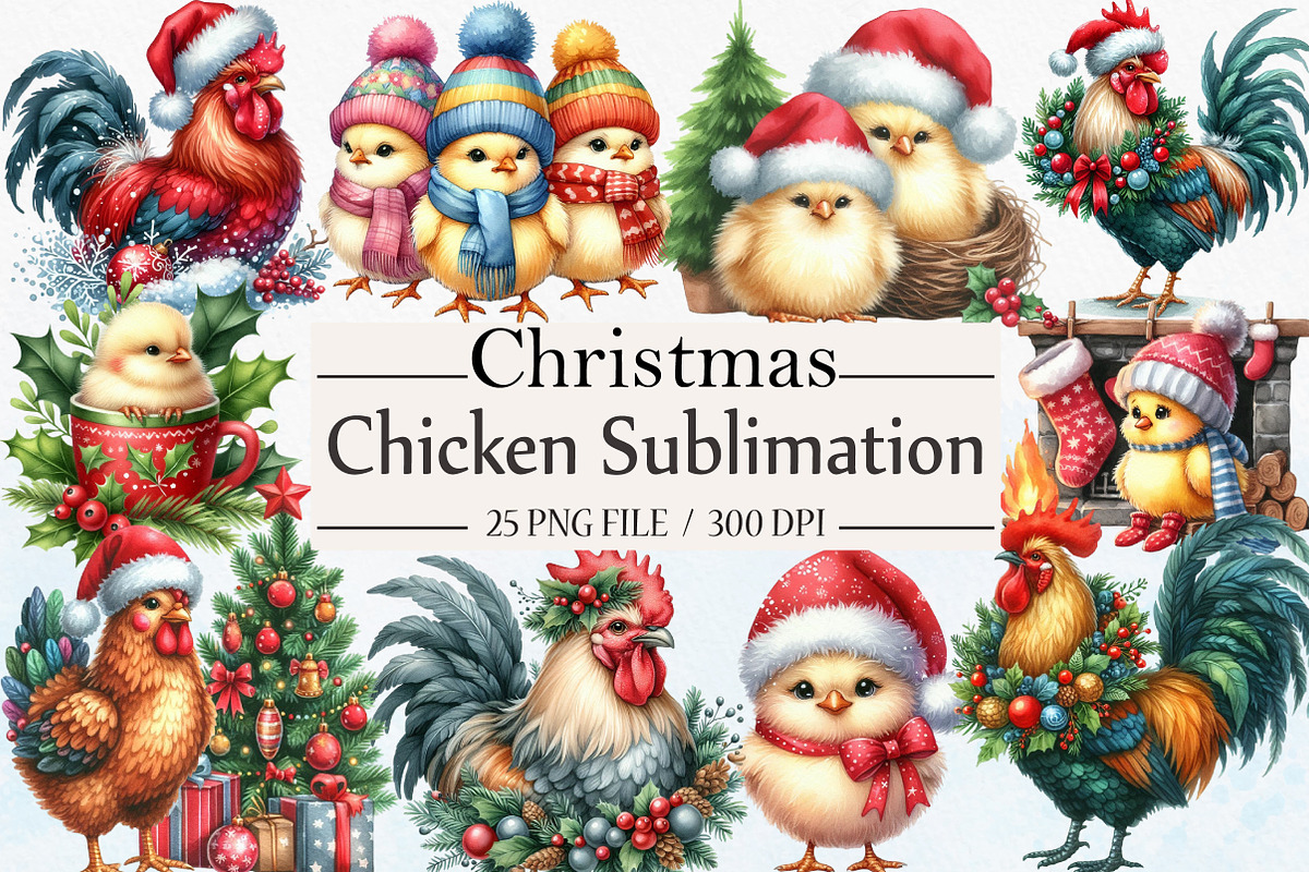 Christmas Chicken PNG Sublimation, an Illustration by Libby Wishes (Photo 1 of 6)