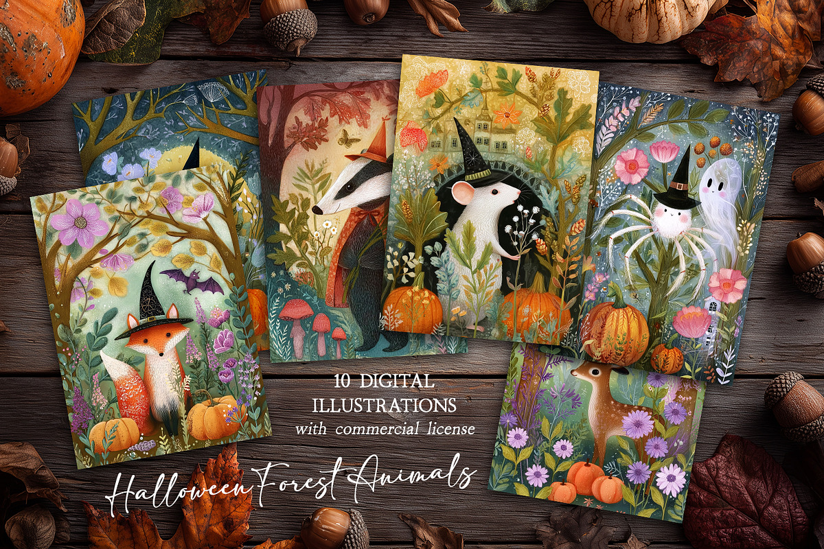 Halloween Forest Animals Postcards, an Animal Illustration by The Dutch Lady Designs (Photo 1 of 7)