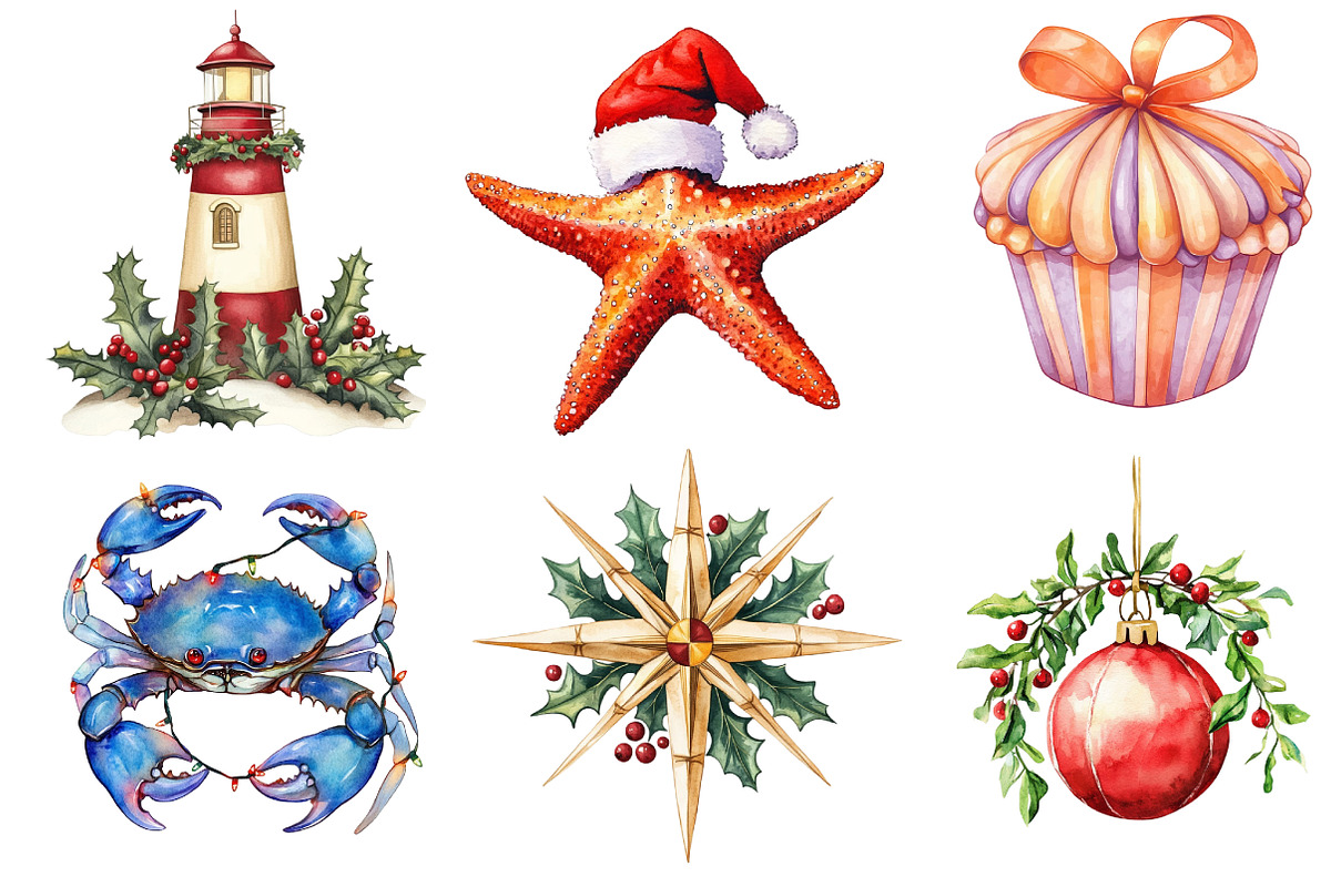 Watercolor Nautical Christmas Clipar, an Illustration by Dream Creation (Photo 7 of 7)