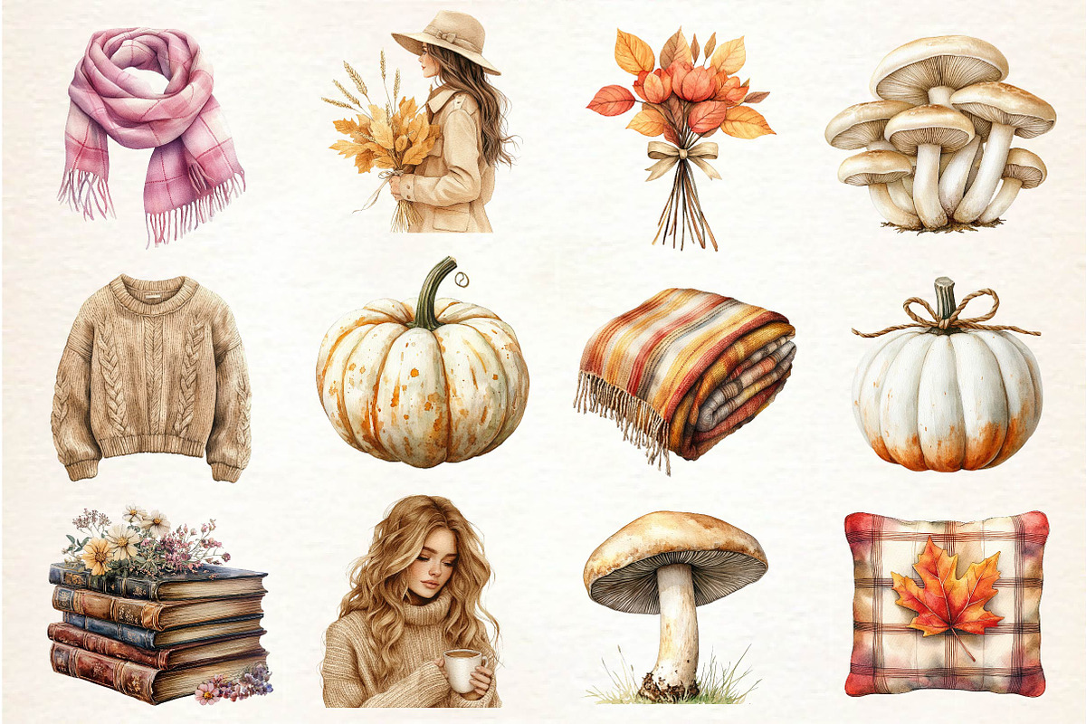 Watercolor Neutral Autumn Clipart, an Illustration by Dream Creation (Photo 3 of 4)