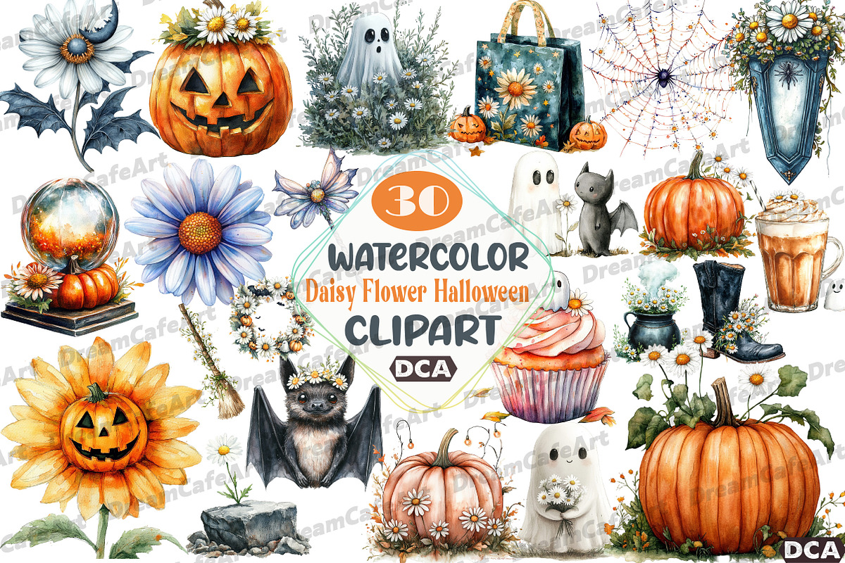 Daisy Flower & Halloween Clipart, an Illustration by DreamCafeArt (Photo 1 of 7)