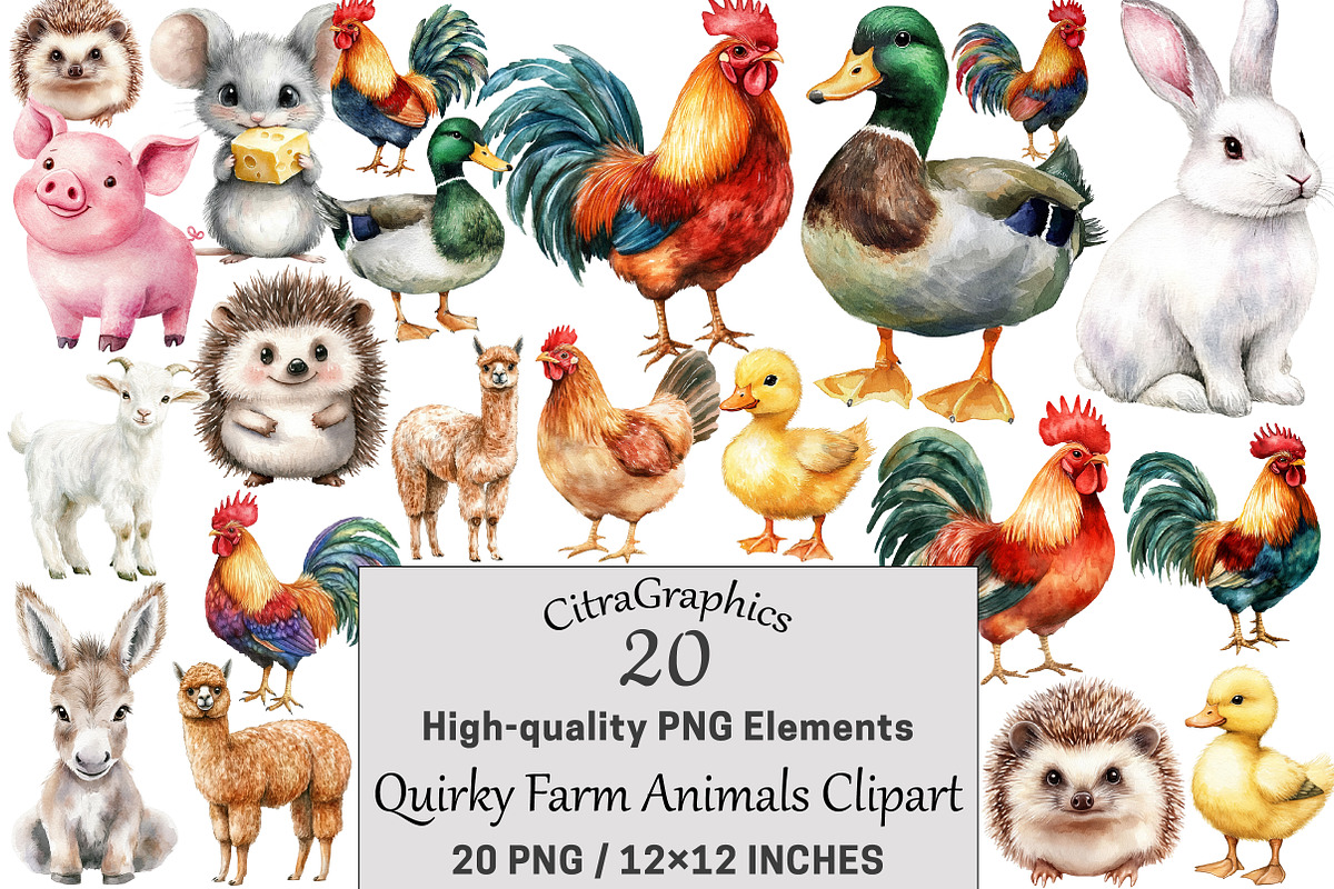 Quirky Farm Animals Clipart PNG, a Seasonal Illustration by CitraGraphics (Photo 1 of 4)