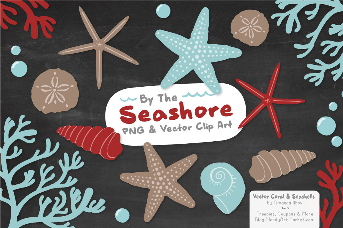Seashells Clipart in Red & Robin Egg, an Illustration by Amanda Ilkov (Photo 3 of 5)