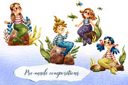 Mermaids - Watercolor Clip Art Set, an Illustration by Mashamashastu (Thumbnail 4 of 9)