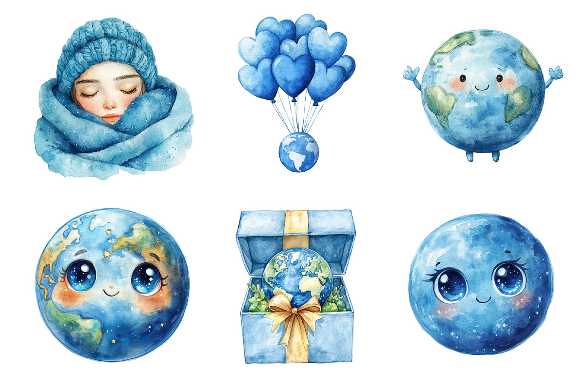 Cute Earth Clipart Sublimation, an Illustration by SinaCreation (Photo 4 of 5)