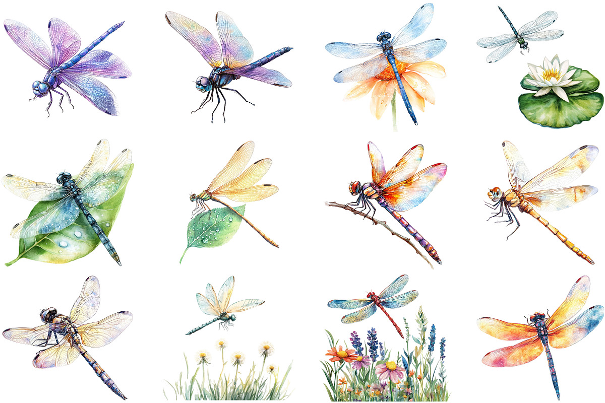 Watercolor Dragonfly Clipart, an Illustration by Pixels.Craft (Photo 4 of 5)