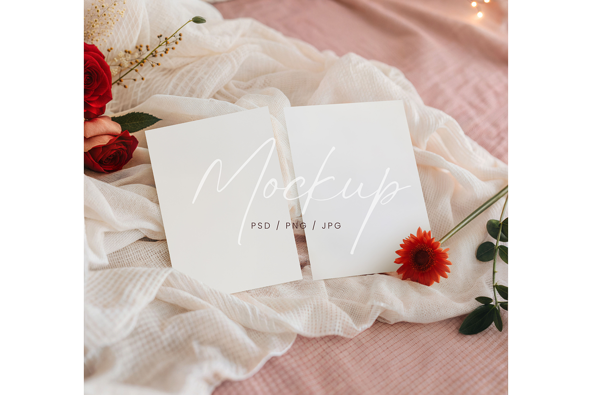 Valentine 2 Cards Mockup Floral, a Product Mockup by TatiMockup (Photo 1 of 3)