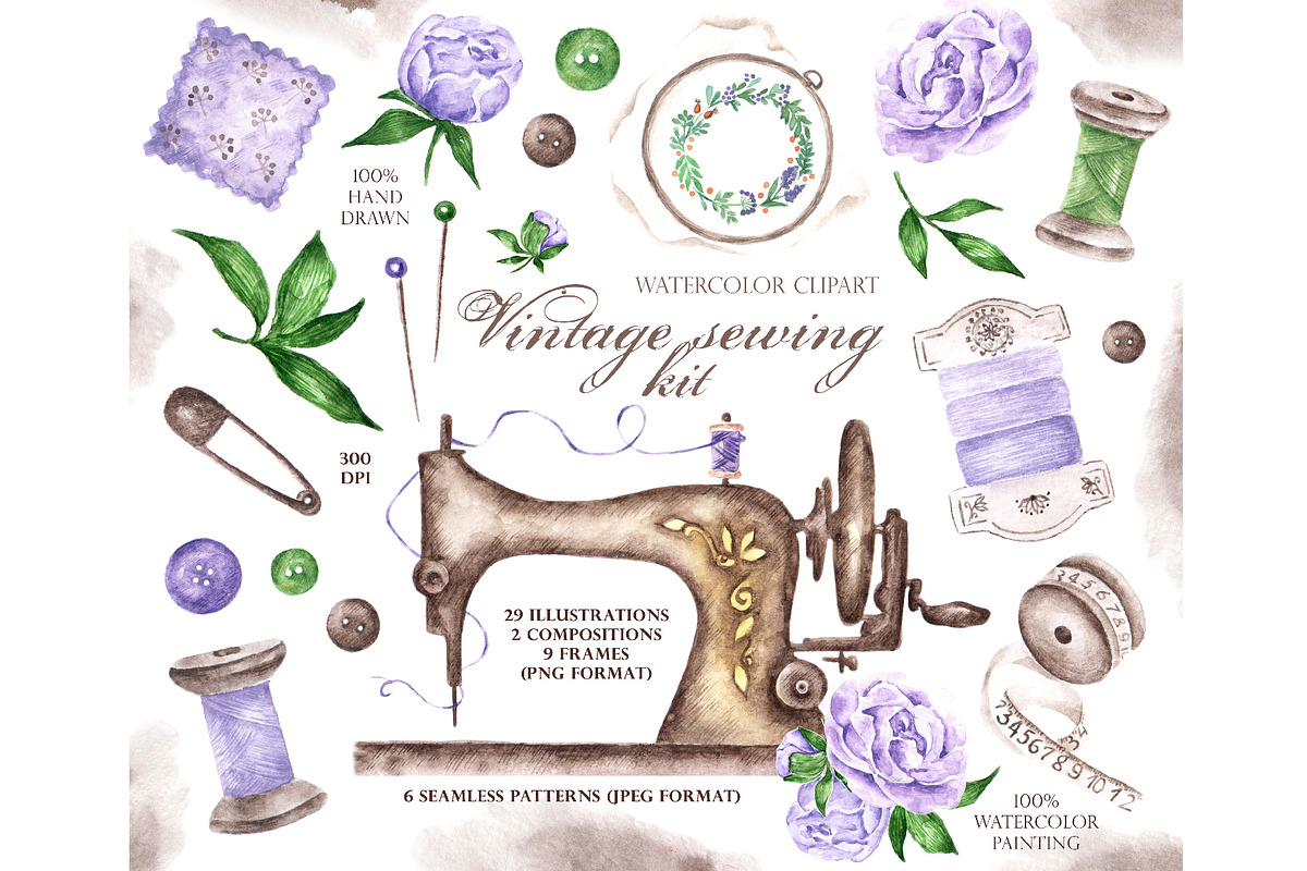 Sewing watercolor kit Sewing machine, an Illustration by SabinaWatercolorArt (Photo 1 of 14)