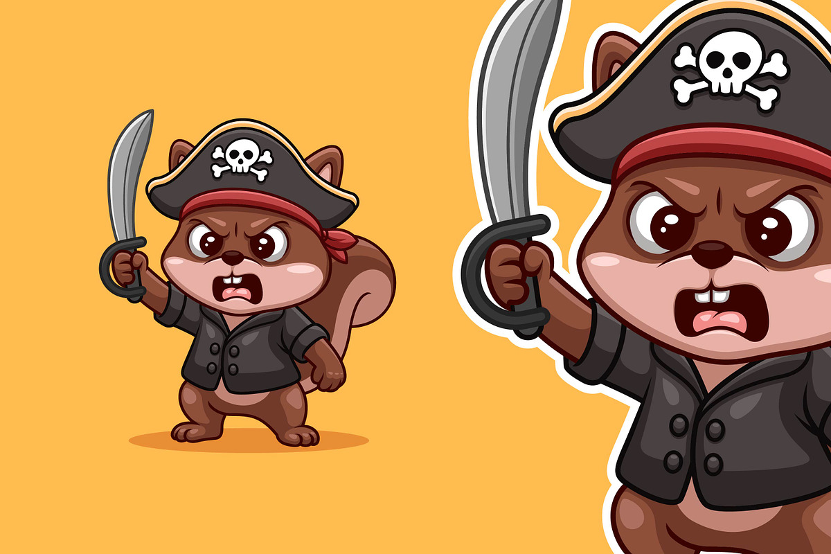Squirrel Pirates Cartoon Mascot, an Animal Illustration by Gumrega Studio