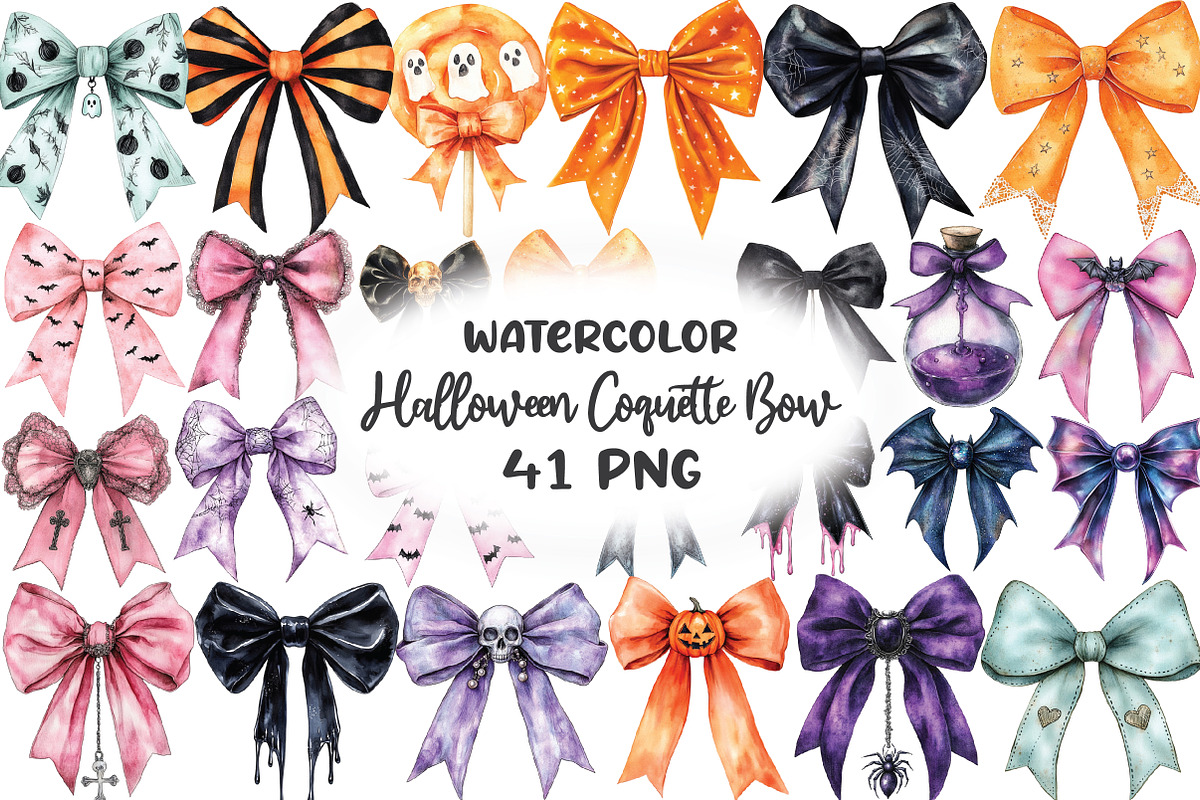Halloween Coquette Bow Clipart, an Illustration by CraftArtStudio (Photo 1 of 6)