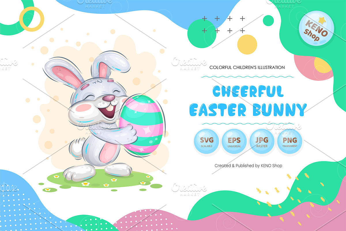 Cheerful easter bunny. Tshirt, PNG., an Animal Illustration by KENO Mascots (Photo 1 of 5)