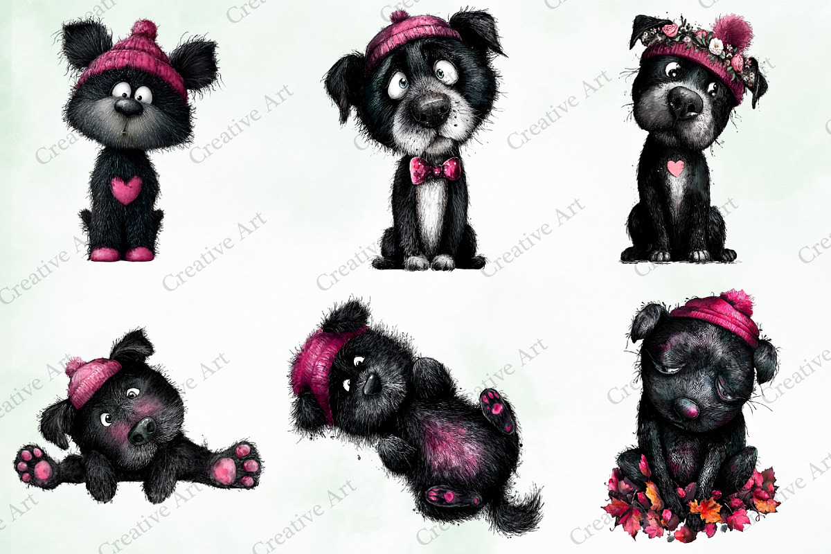 Whimsical Valentine Black Dog Bundle, an Illustration by Creative Art (Photo 5 of 9)