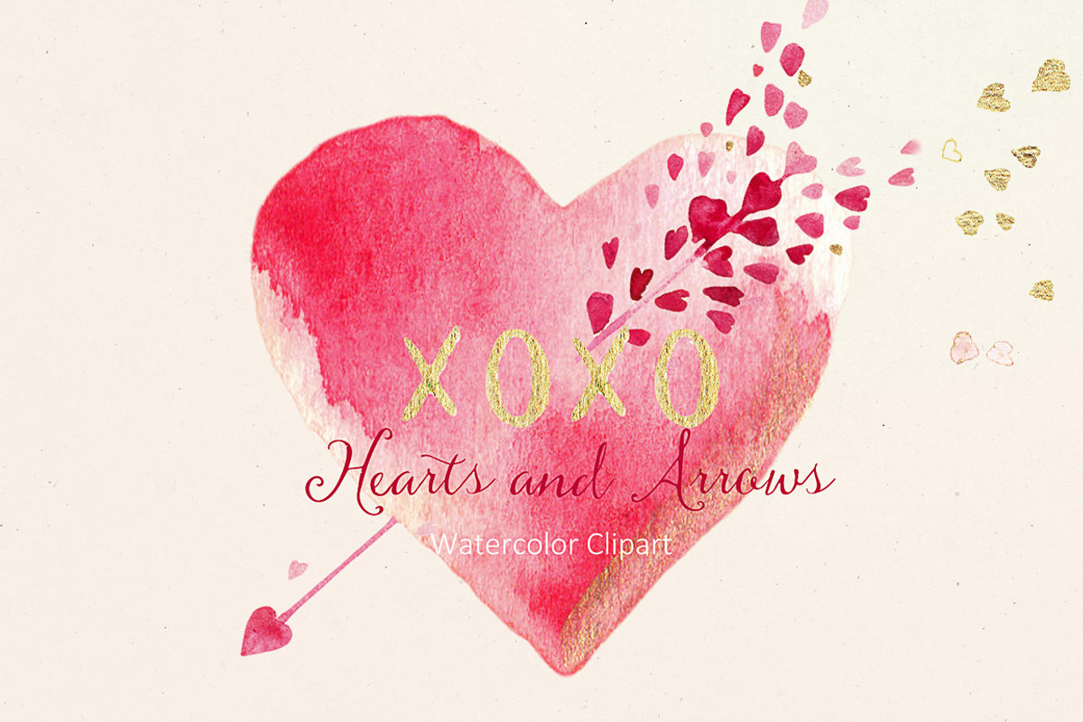 Hearts Arrows Valentines Watercolor, a Decorative Illustration by LABFcreations (Photo 1 of 3)